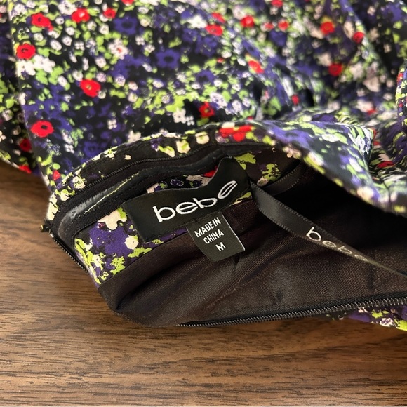 bebe Black Floral Mini Removable Strap/ Strapless Dress M - Picture 5 of 12